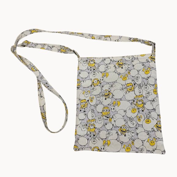 Minions Despicable Me Light Gray Yellow Allover Pattern Crossbody Tote Bag Teens - Picture 1 of 11